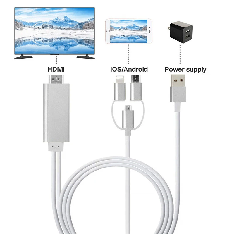 

3 in 1 Phone to HDMI Cable Mirroring Cellphone Screen to TV/Projector/Monitor Adapter 1080P for iOS and Android Devices
