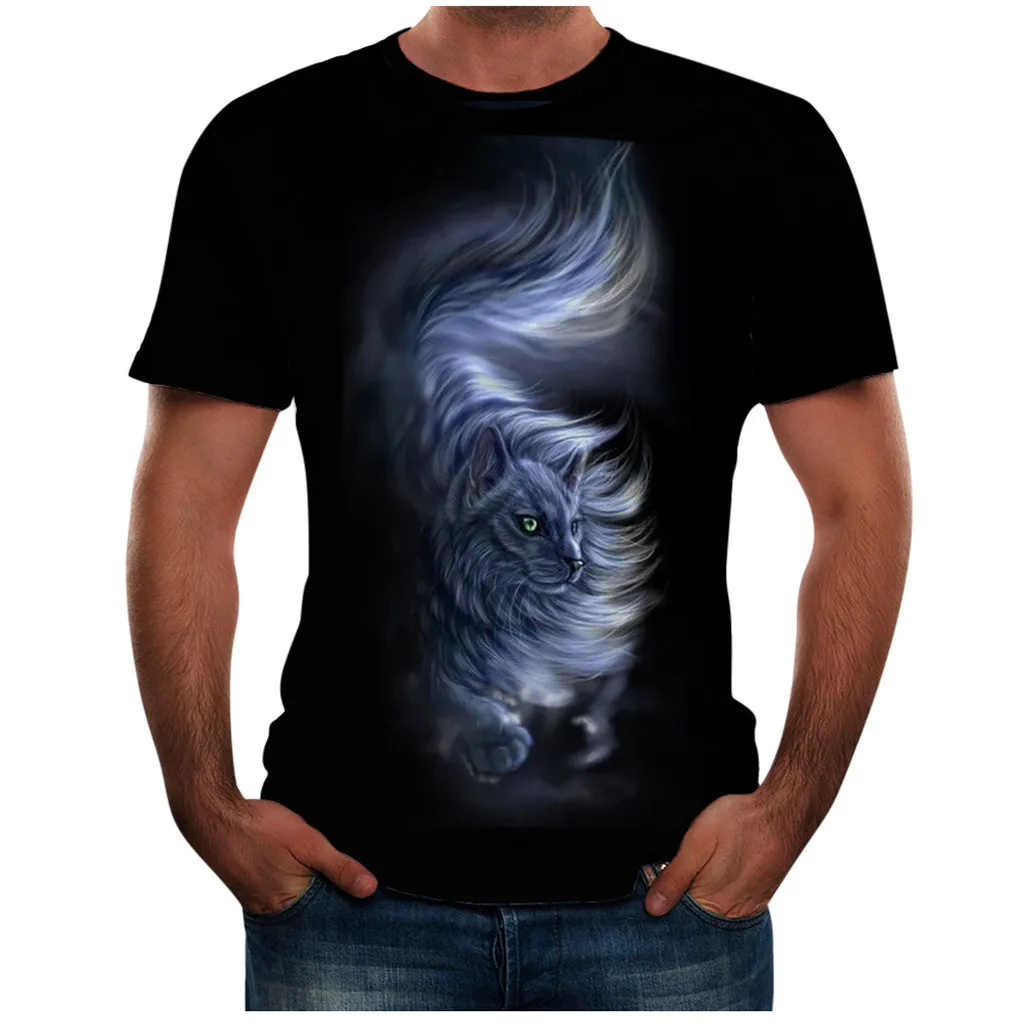 

Funny T Shirts cat 3D printing Novelty O-neck Short Sleeve Summer Men's Fashion Leisure Top Blouse tee shirt camisetas hombre