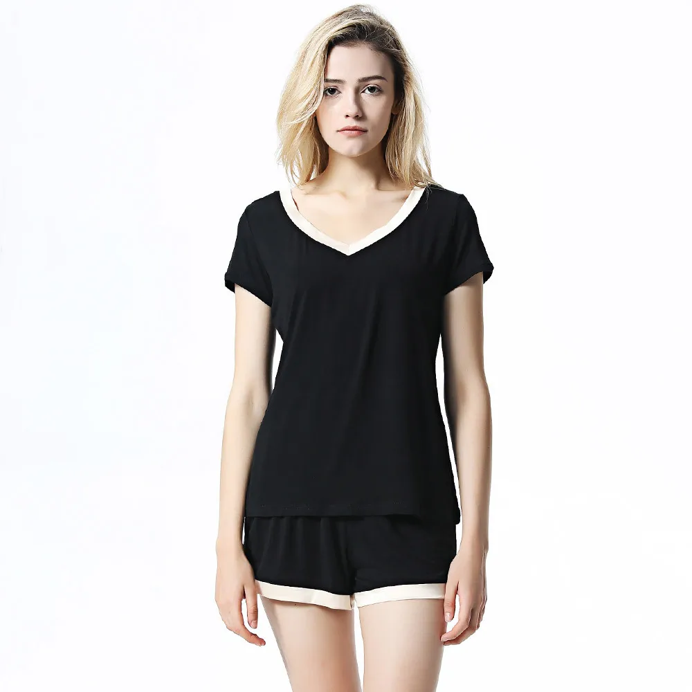 Modal pajamas for women summer soft V neck pajamas short sleeved