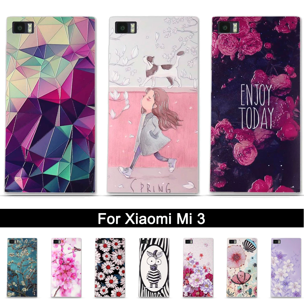

3D Relief TPU Cover For Xiaomi 3 Xiao Mi 3 MI3 M3 Back Cover Silicone Case for Xiaomi Mi 3 M3 Printing Cases Painted Shells Bags