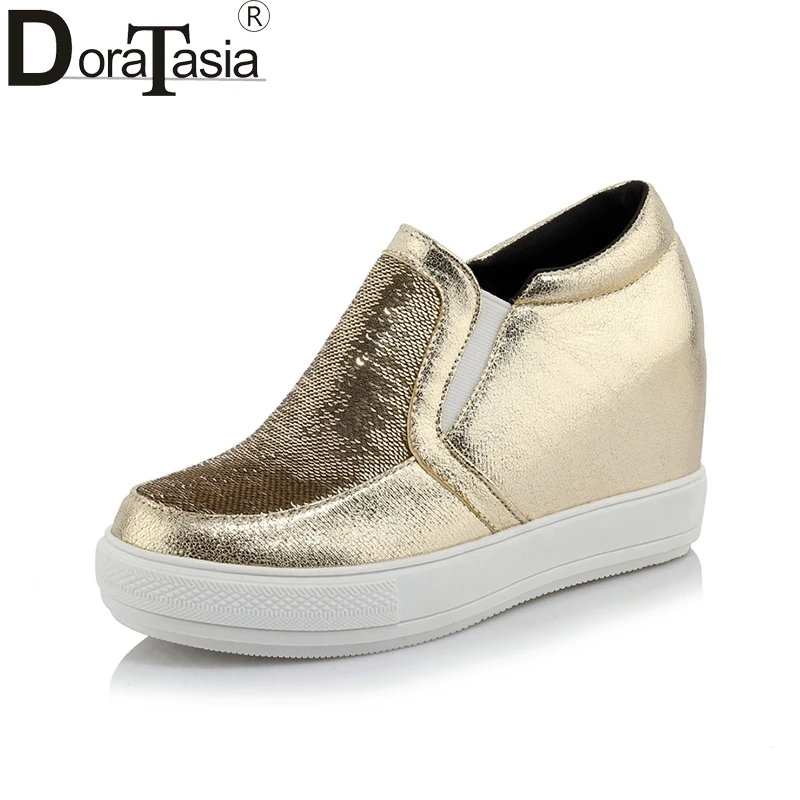 

DoraTasia Spring Autumn Plus Size 32-45 Platform Loafers Slip-On Elastic Band Shoes Woman Height Increasing Casual Women Shoes