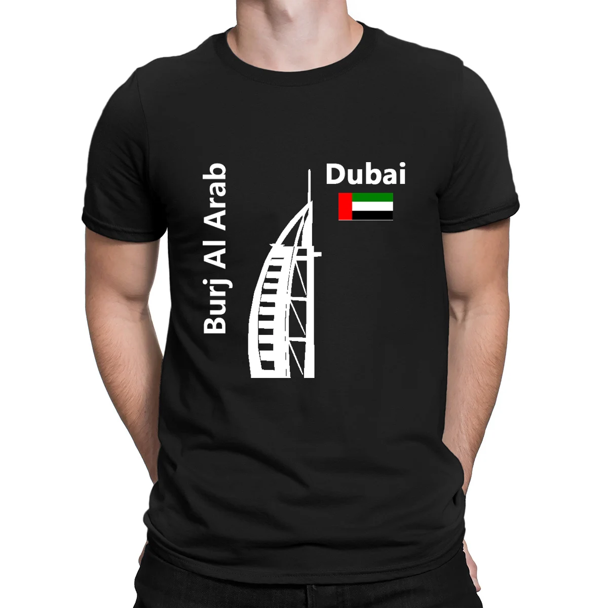 Dubai Flag Burj Al Arab T shirt Creative Round Collar Solid Color