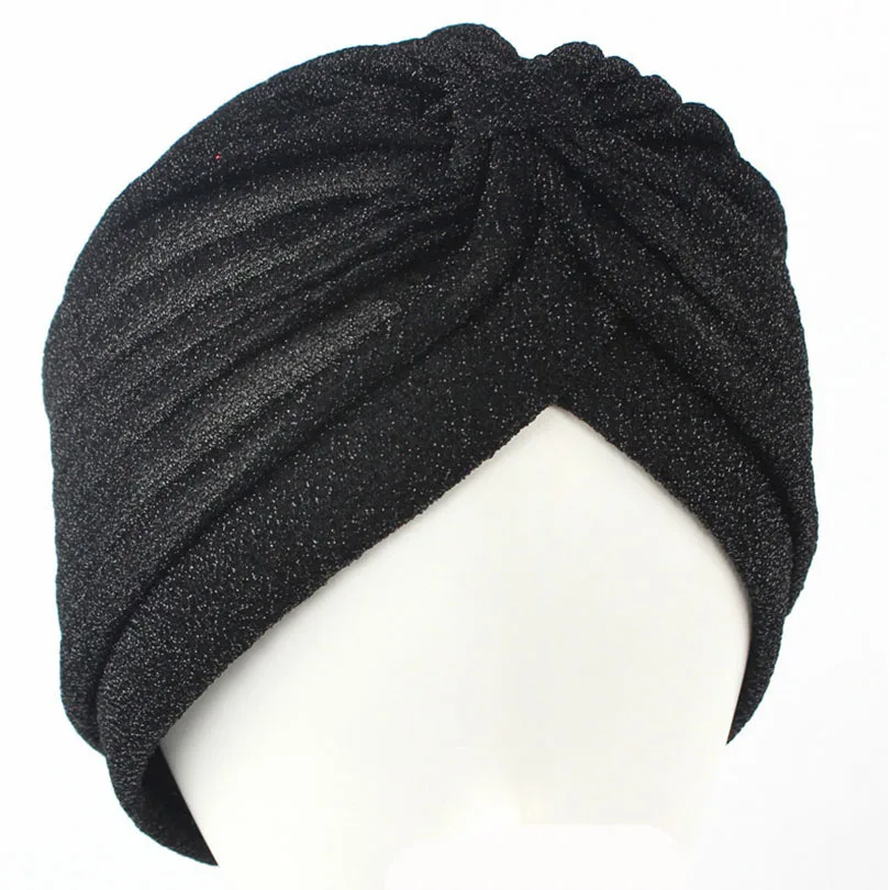 

ew Hot Sell Gorgeous Gold Turban Cap Plain Shiny Shimmer Glitter Sparkly Hats For Women and Men