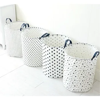 

Large Laundry Basket Foldable Storage Basket Baby Toy Washing Dirty Clothes Box Cosmetic Organizer Cotton Linen Storage Barrels