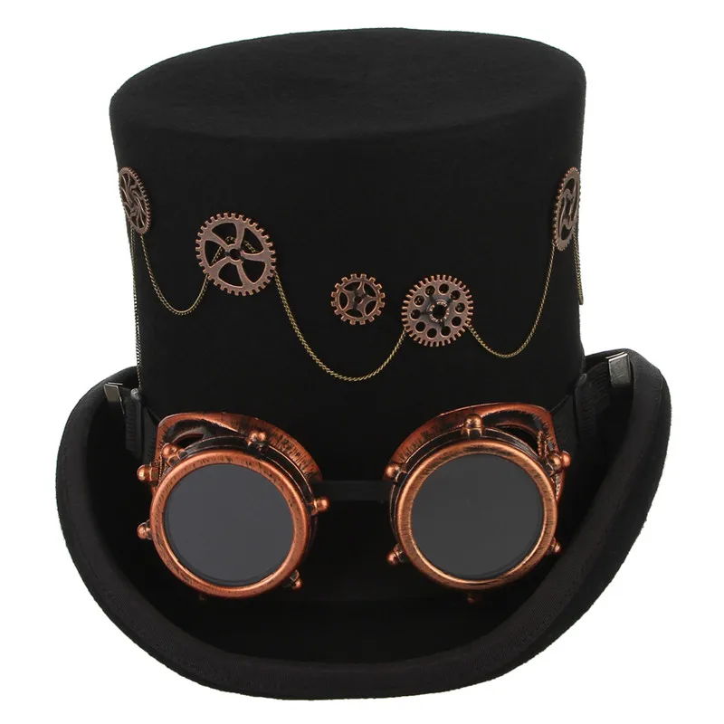 GEMVIE шерсть фетр стимпанк унисекс высокие шляпы с зубчатыми очками рок группа шляпа костюм Fedoras Волшебные Вечерние шляпа-цилиндр