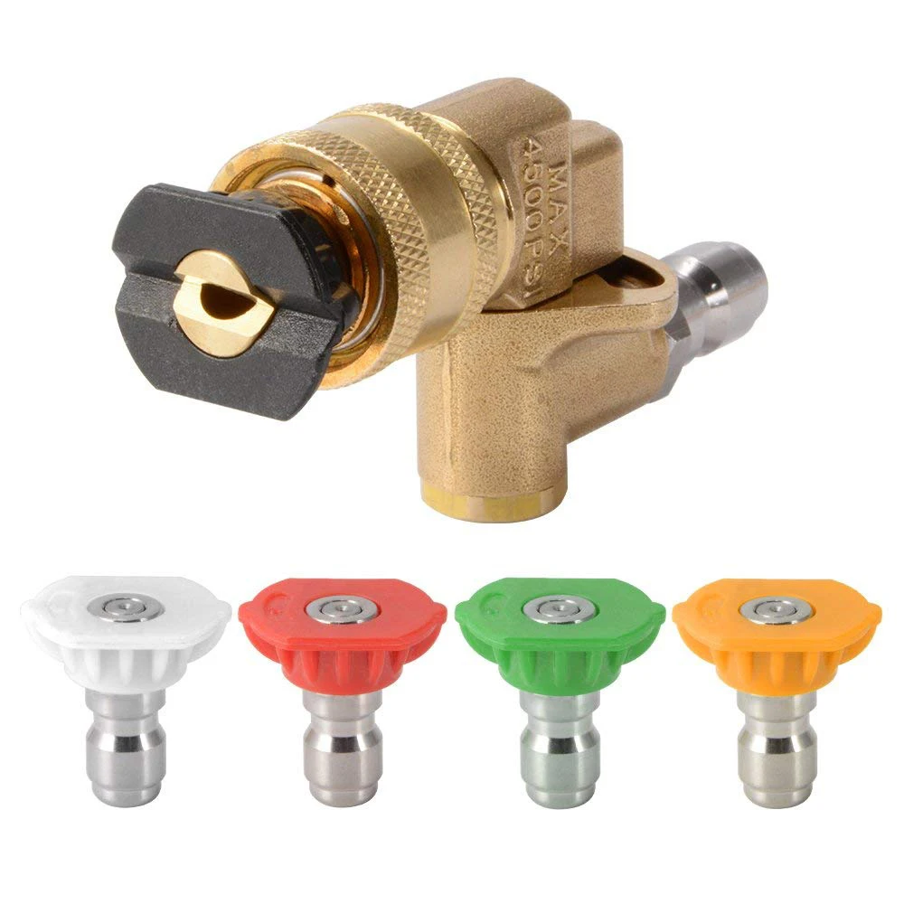 

1/4 inch Pressure Washer Quick Connect Pivot Coupler + 5x Nozzle Tips, 4.0 GPM, 4000PSI, 0/15/25/40/65 Degree AD182