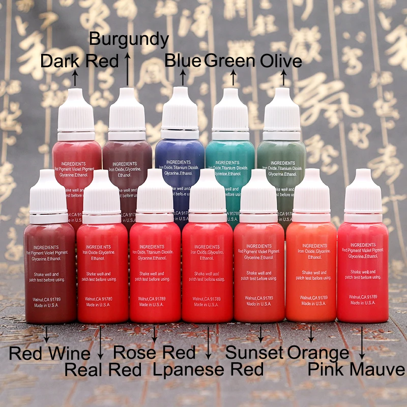 

6pcs Eyebrow Tattoo ink Permanent Makeup Pigment Hot Sell 15ml /Bottle 23 Colors For Artist Tattoo Supply
