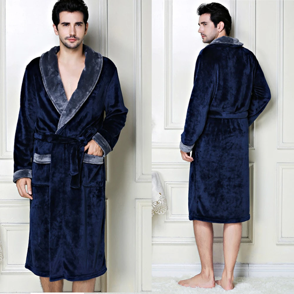 2018 New Arrival Men's Winter Robe Male Warm Long Bathrobes Comfortable Ladies Bath Robe Dressing Men Solid Homewear Plus Size