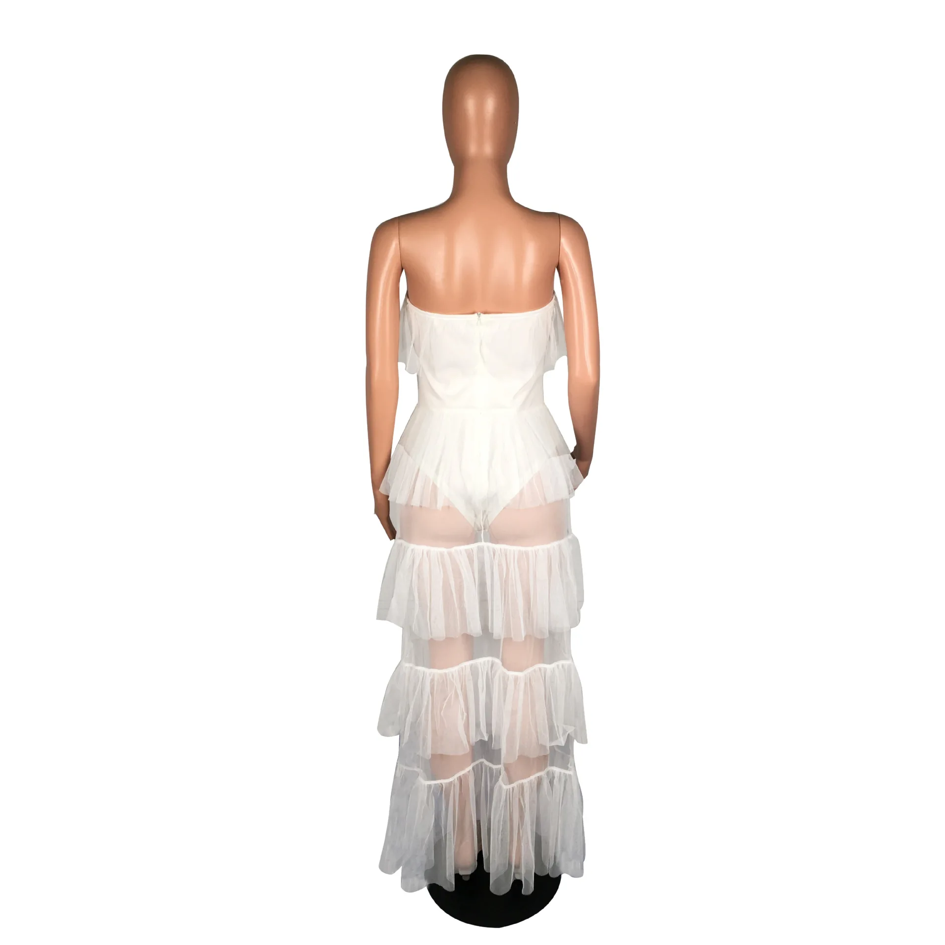 Многослойное сексуальное богемное платье с рюшами, женское белое Сетчатое платье с открытой спиной, прозрачное летнее платье без бретелек без рукавов, Платье Макси