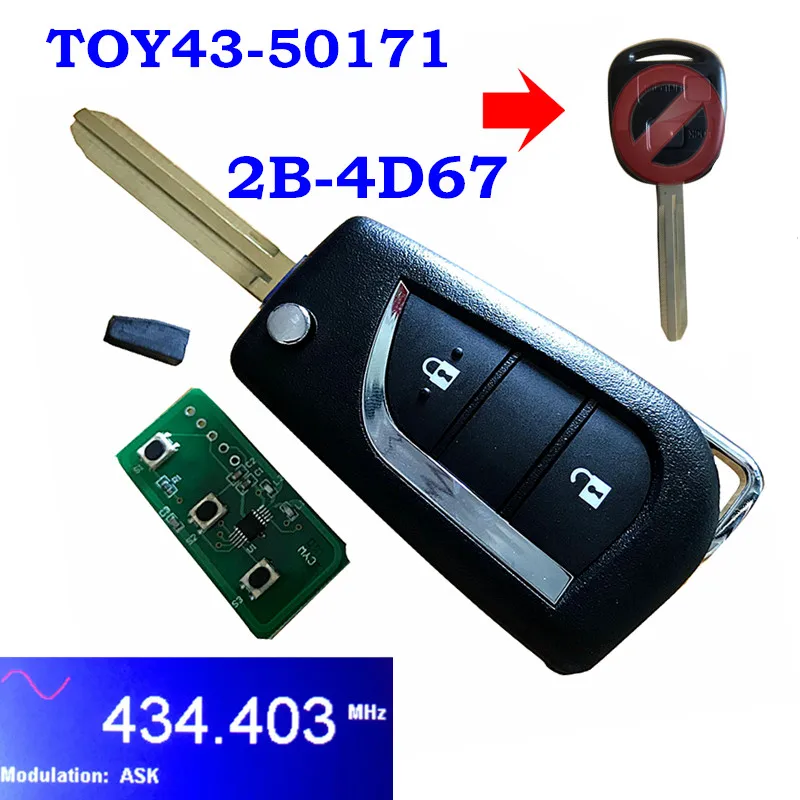 Для Toyota Avensis Prado 120 RAV4 Kluger 2 кнопочный обновленный флип модуль 433 МГц 304.2Mh 4D67 4C Чип 50171