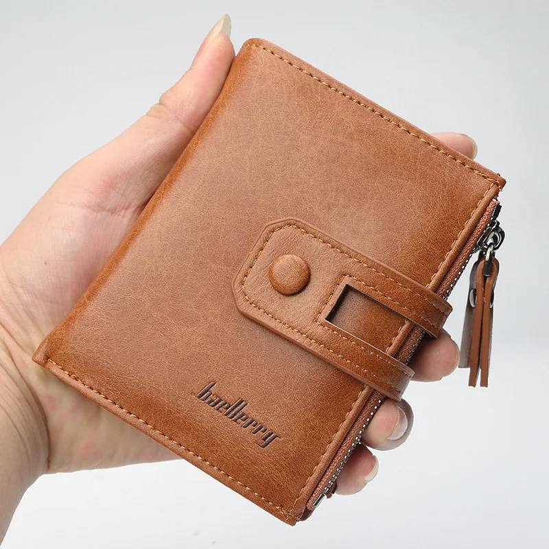 baellerry Fashion Short Leather Men's Wallet With Zipper Coin Pocket Purse  For Man Vintage Card Holders Double Money Bag