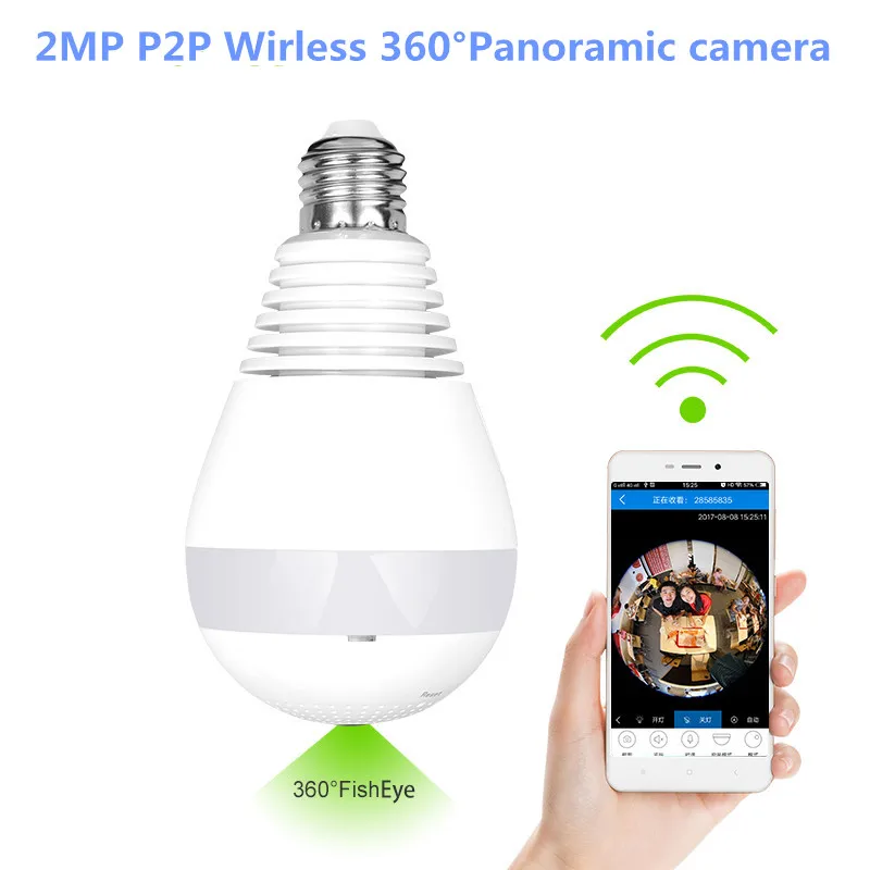 

2MP Bulb Lamp Wireless IP Camera Wifi 1080P Panoramic FishEye Home Security CCTV Camera 360 Degree Night Vision Support 64GB