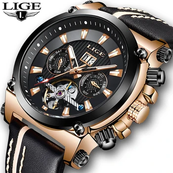 

Relogio Masculino LIGE Top Brand Luxury Automatic Mechanical Watch Male Leather Waterproof Sport Watch Men Business Wristwatch