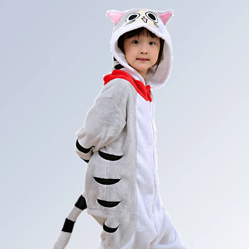 

2019 New Hooded Children Pajamas Winter Flannel Cartoon Cat Kids Boys Girls Pijamas Baby Cosplay Pyjamas Sleepwear Onesies