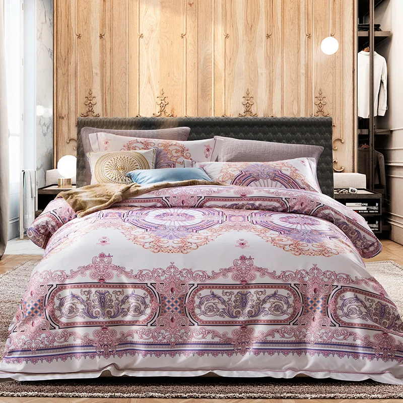 

4pcs New Luxury Tencel Cotton Fantastic Color Bedding Set Digital Printing Duvet cover set Bed Sheet Pillowcase Queen King size