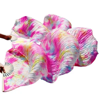 

Hot Selling Women Tie-dyed Silk Fan Veils High Quality Chinese Belly Dance Silk Fans