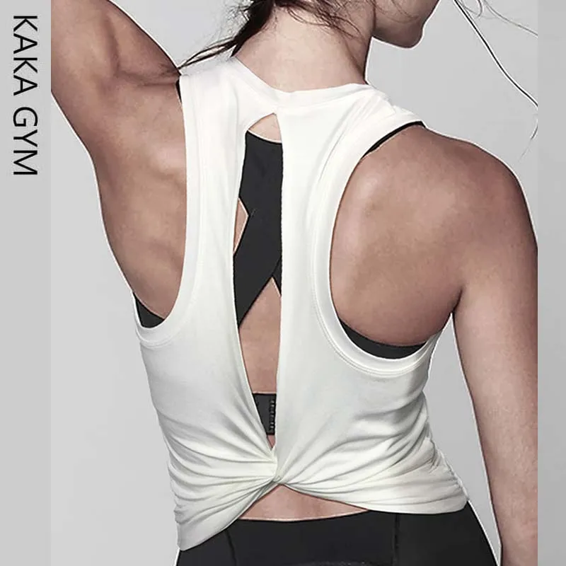 

Yoga Vest Female Pure Cotton Body-building Vest Gym T Shirt Women's Sexy Hollow Sport Sleeveless T shirts Running Tank Top