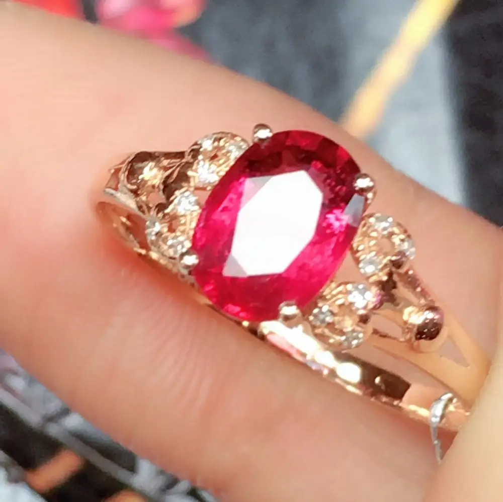 

Fine Jewelry Real Pure 18 K Gold AU750 100% Natural Tourmaline Gemstone 1.3ct Female Rings Brazil Origin for Women's Gift