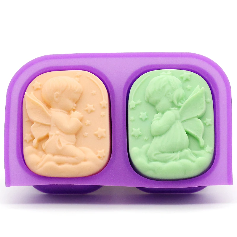 

Manual soap silicone mold double hole prayer Angel mold for men and women