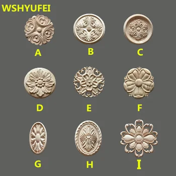 

4pcs/lot Flower Wood Carving Natural Wood Appliques for Furniture Cabinet Unpainted Wooden Mouldings Decal Decorative Figurine