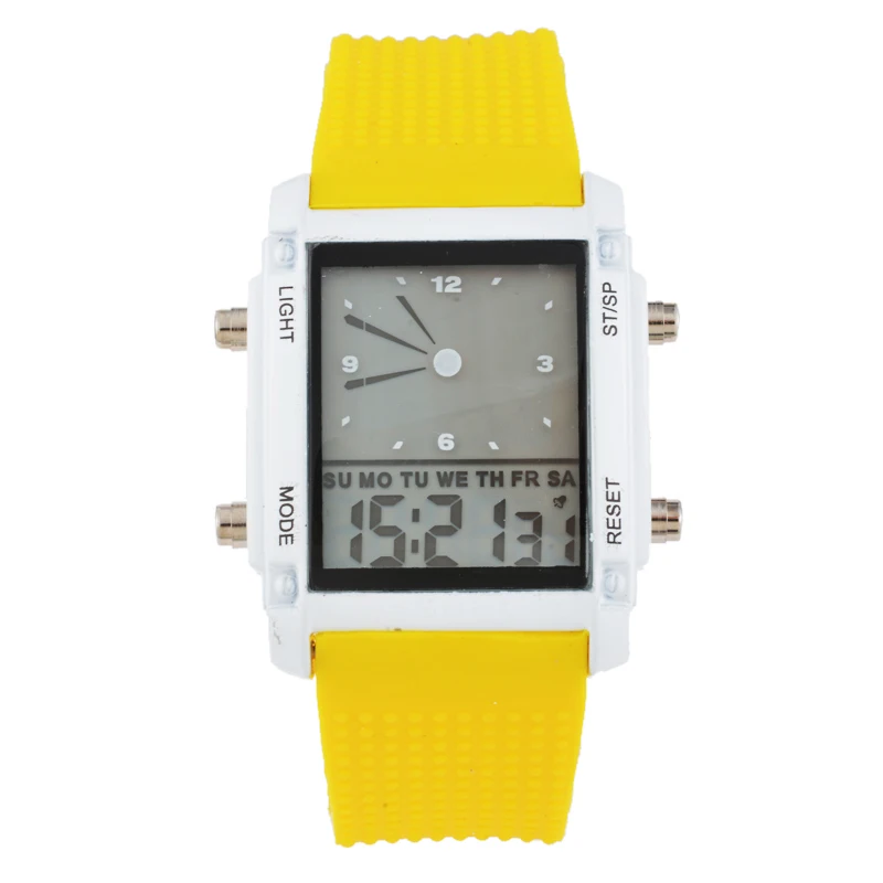 Для мужчин спортивные часы красочные светящиеся часы с двойным дисплеем электронный светодиодный спортивные часы спортивные Tracker - Цвет: yellow white