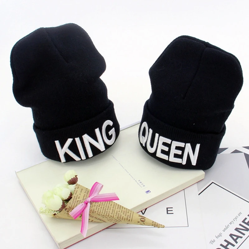 Шапка с вышитыми буквами King& queen, женская шапочка, зимняя хлопковая теплая шапка, вязанные шапочки Skullies Beanies, зимняя женская шапка