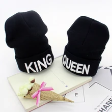 Шапка с вышитыми буквами King& queen, женская шапочка, зимняя хлопковая теплая шапка, вязанные шапочки Skullies Beanies, зимняя женская шапка