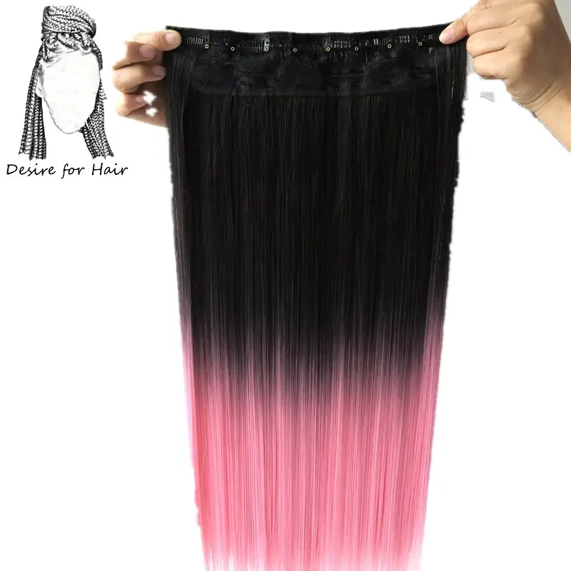 Desejo para o para o Cabelo Reto de Seda Cabelo com Clipes cm de Comprimento Cabelo Pacote 1 24 Polegada 60 130g Ombre Cor Rosa Synthetic One Piece Clipe no 5