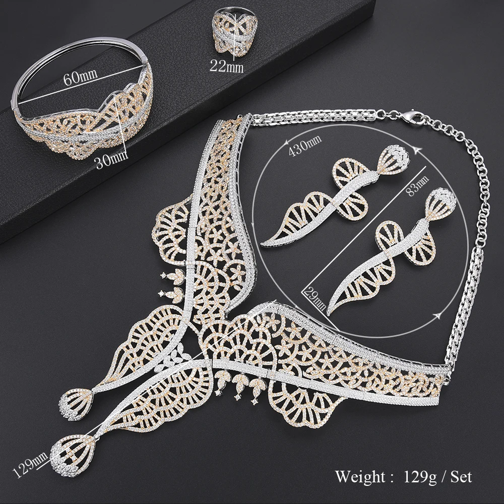 

Bride Blossom Hollow Dubai African Collar Necklace bridal jewelry sets Indian Necklace Earrings set Bangle Ring Fashion Jewelry