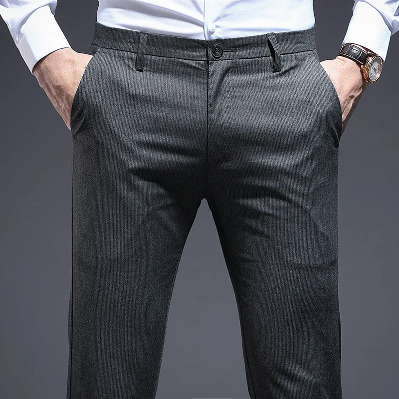 Men's Business Casual pants Spring and Summer New Slim Pants Korean Pinstriped Micro-elastic Trousers Large Size | Мужская одежда