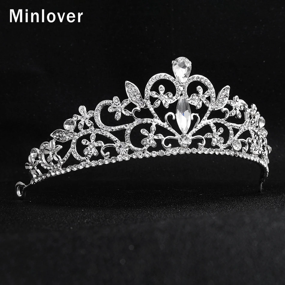 Minlover Сердце Полный Rhinestone Люкс Диадемы серебро Цвет свадебные аксессуары для волос ювелирные изделия повязки короны для торжеств HG192