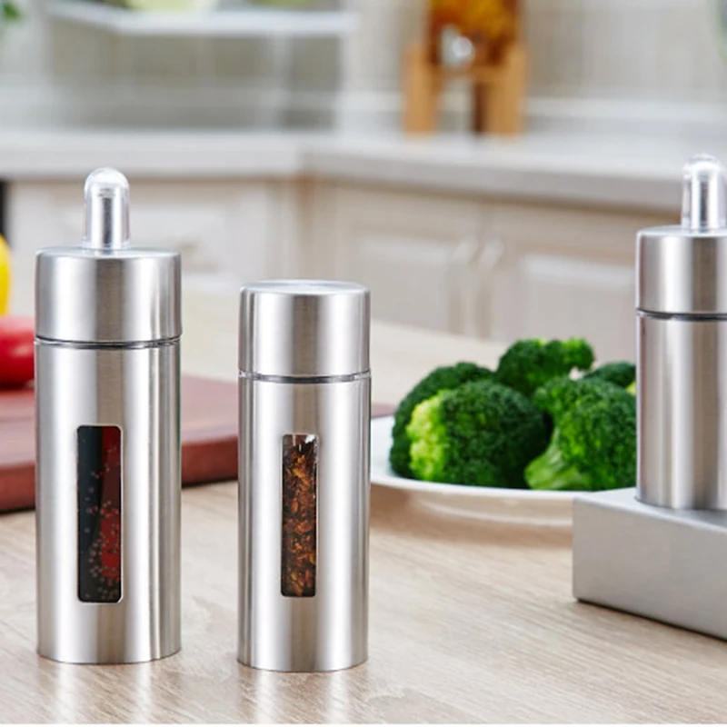 

5Pcs/Set Stainless Steel Spice Rack Cruet Condiment Spice Jars Set Salt And Pepper Seasoning Cooking Kitchen Tools