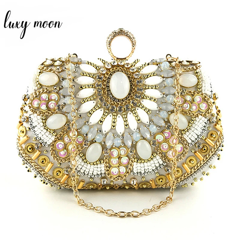 

Luxury Lady Clutch Bag High Quality Handmade Beaded Rhinestone Evening Bags For Women Wedding Purse Mini Metal Chain Handbag