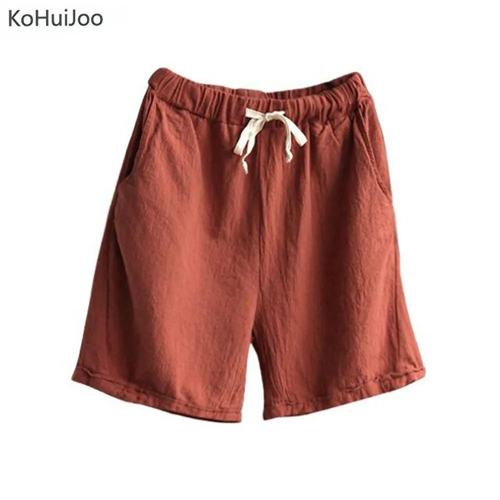 2019 Summer Cotton linen Shorts Plus size Lady Casual Short Trousers