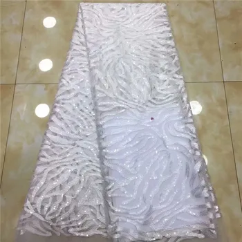 

New French Nigerian sequins net lace,African tulle mesh Sequence lace fabric high quality for wedding dress 5yards/lot white