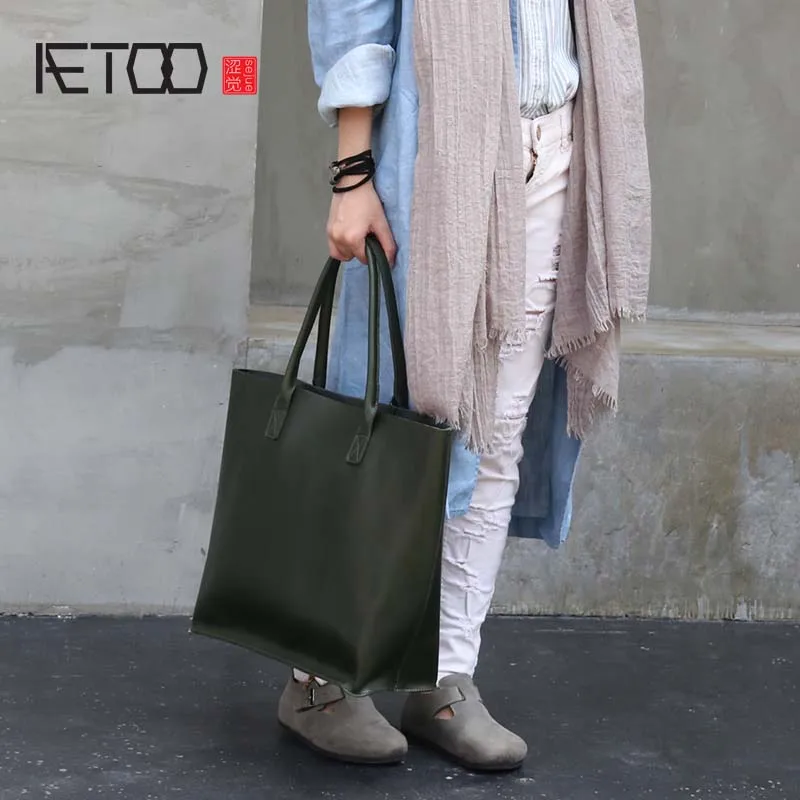 

AETOO Autumn winter new crazy horse leather large tote bag female large capacity Europe and America retro leather should bag