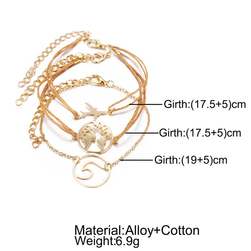 Newbuy 3 шт./компл. простой дизайн золото плоской волны географические Браслеты для Для женщин платье в богемном стиле для плетеная веревка браслет-цепочка браслет на запястье