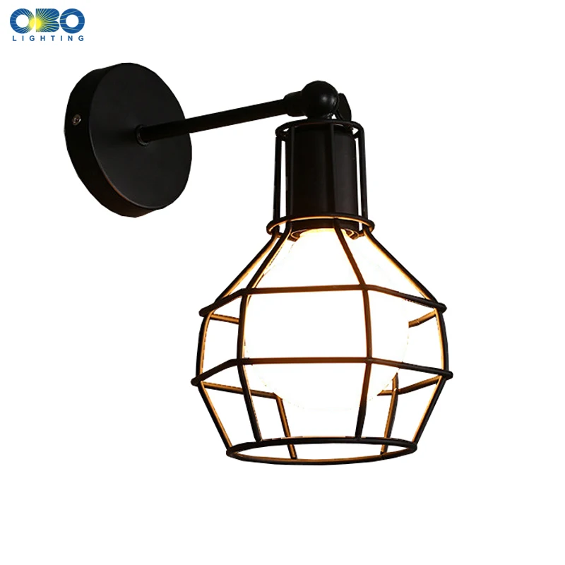 

Vintage Iron Painted Black Wall Lamp Bedroom Foyer Warehouse Indoor Wall Light E27 Lamp Holder 110-240V Free Shipping