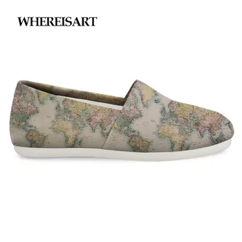 

WHEREISART 3D Map Printing Men Lazy Shoes Spring Autumn Canvas Loafers Shoes Studnets Boys Vintage Geography Globe Shoes Man