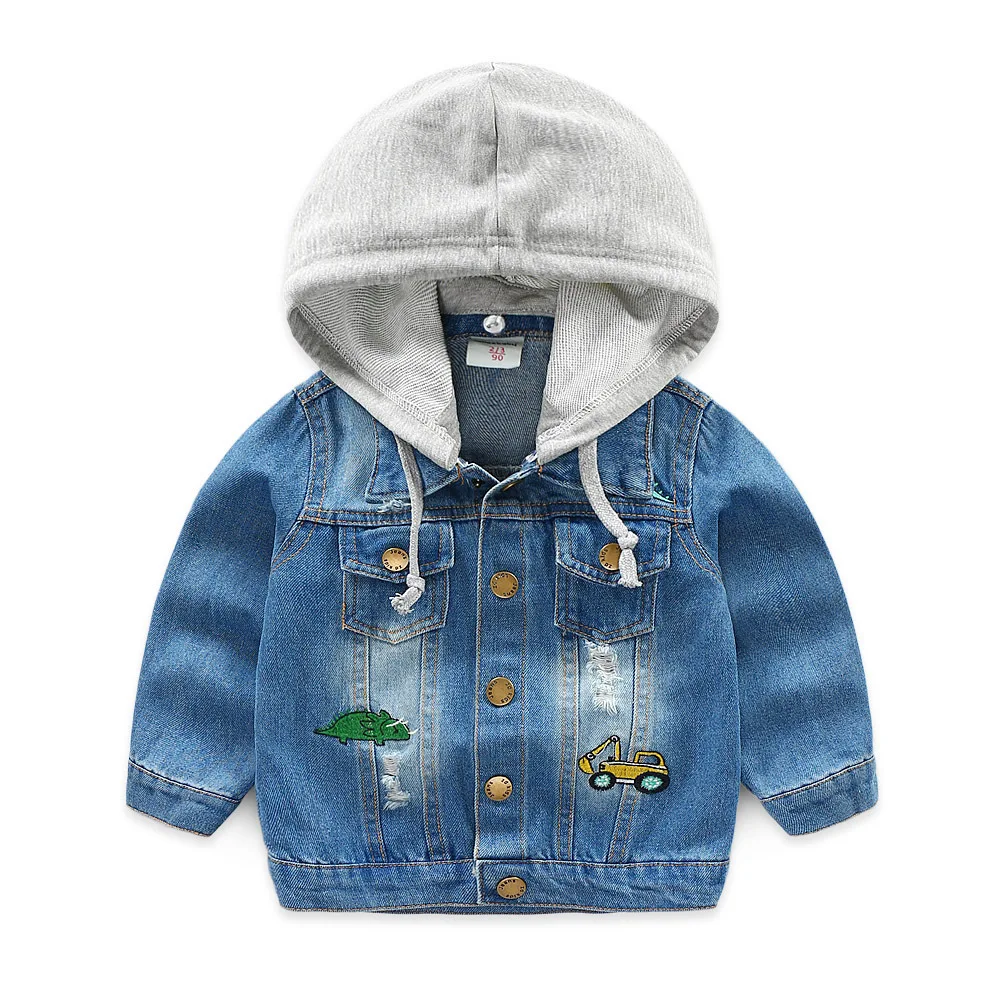 

1 2 3 4 5 6 Years Boys Hooded Denim Coat Children Hooded Jacket Cotton Cartoon Car Kids Autumn Spring Clothing With Hat Dropship