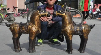

Chinese Bronze Folk Success Animal Zodiac year Tang Horse Statue Sculpture Pair