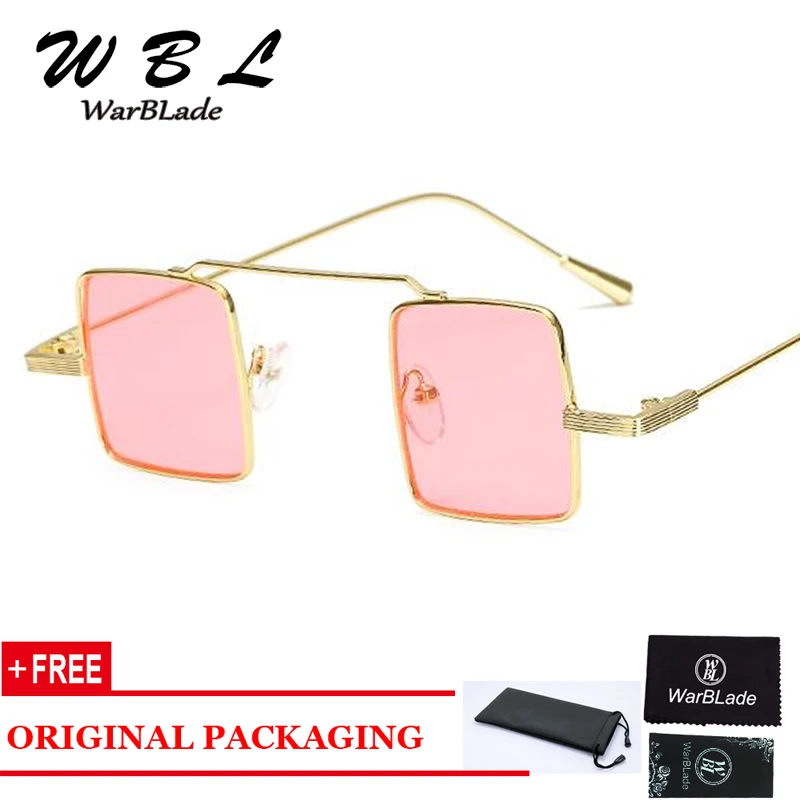 

WarBLade European Small Square Men Sunglasses Retro Metal Frame Pink Yellow Blue Red Vintage Sun Glasses For Women 2019