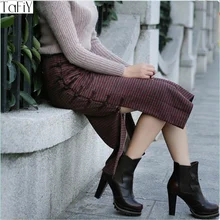 TaFiY женские зимние юбки винтажная прямая Клетчатая Шерстяная Юбка эластичная талия до середины икры ручная работа тарелка пуговицы шерстяная длинная юбка