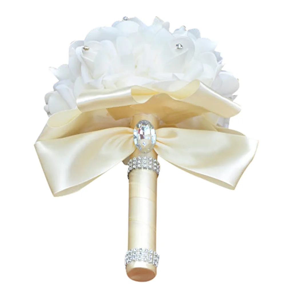 

New Brand 2017 Festival party supplies Crystal Tulle Roses Pearl Bridesmaid Wedding Bouquet Bridal Artificial Silk Flowers 508
