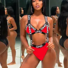Женский сексуальный OMG купальник, бюстгальтер с вкладышами пуш ап, бикини с буквами, купальник, Цельный Монокини