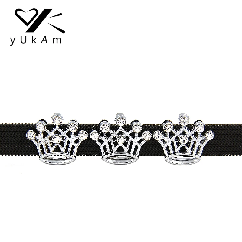 

YUKAM Sliders Pave Sparkling Crystal Queen Crown Slide Charms Keeper for Mesh Keeper Bracelets Bangle Jewelry Accessories Making