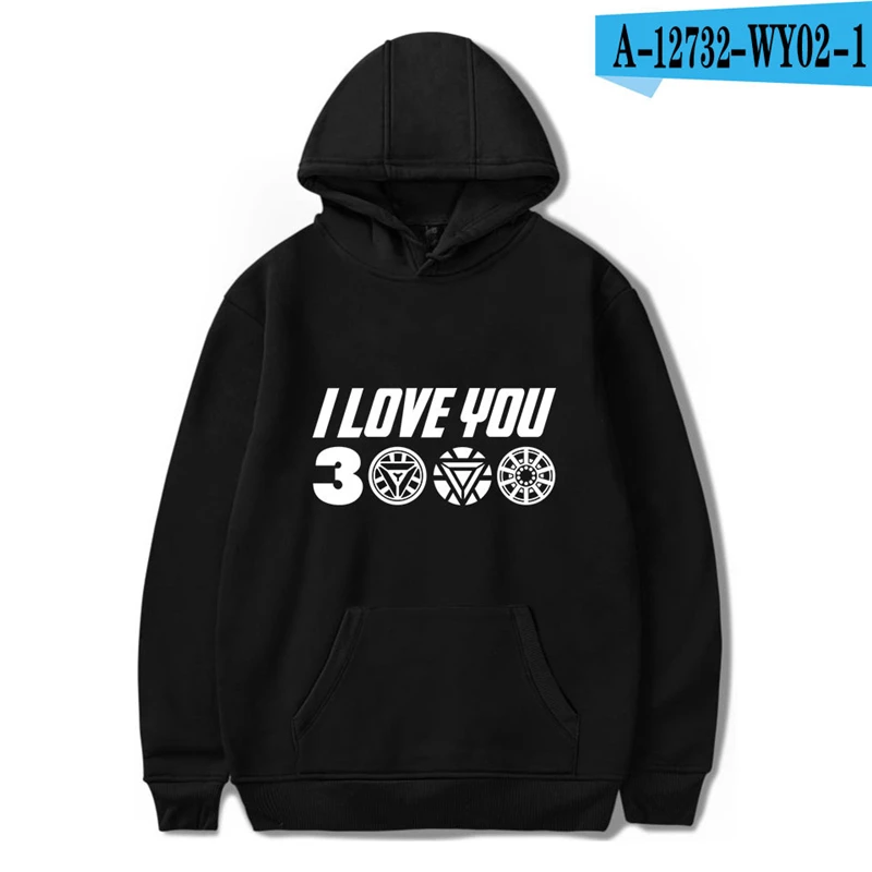 

I Love You 3000 Times Sweathshirt Tony Stark Iron Man Superohero Causal Jacket Pullover Harajuku Black Kpop Marvel Hoodies Black