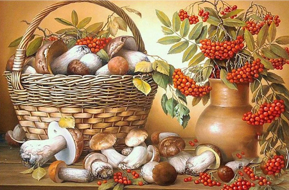 Открытки лукошко с грибами
