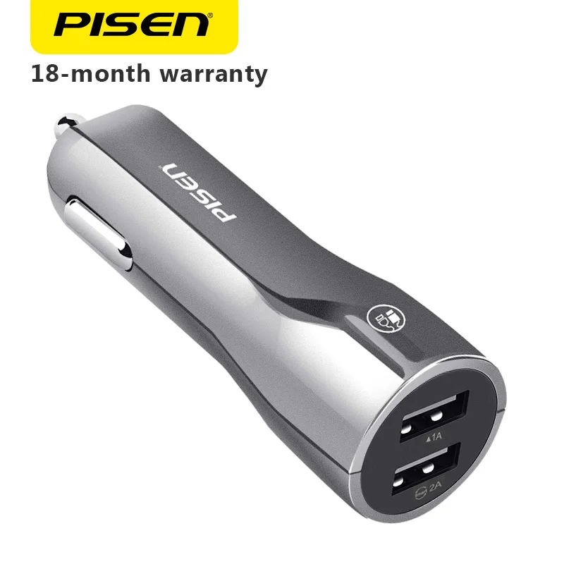 

PISEN Dual USB Car Charger for Phones Tablets 1A + Smart 2A Fast Charging in the Car Phone Charger Cigarette lighter USB Adapter