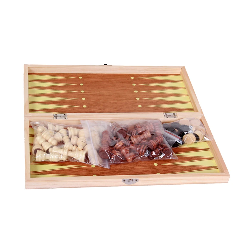 Hot High Cost Performance Folable Checkerboard Wooden Puzzle Chess Sets Wood Chess Pieces Checkers Backgammon Travel Board Games